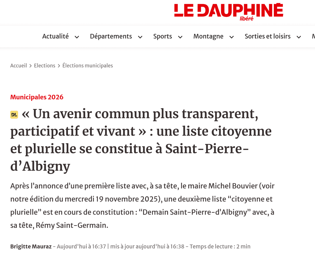Notre liste annoncée dans le Dauphiné libéré